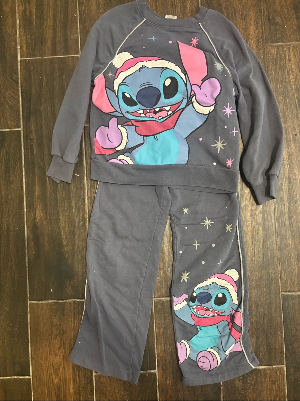 adidas Gray Kids Stitch Holiday Pajama Set with Pink & Blue Accents